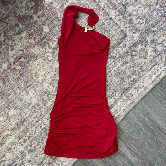 Meshki Mariposa Slinky Halter Mini Dress - Red - Picture 11 of 16